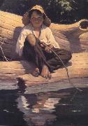 Worth Brehm Forntispiece illustration for The Adventures of Huckleberry Finn by mark Twain Sweden oil painting artist